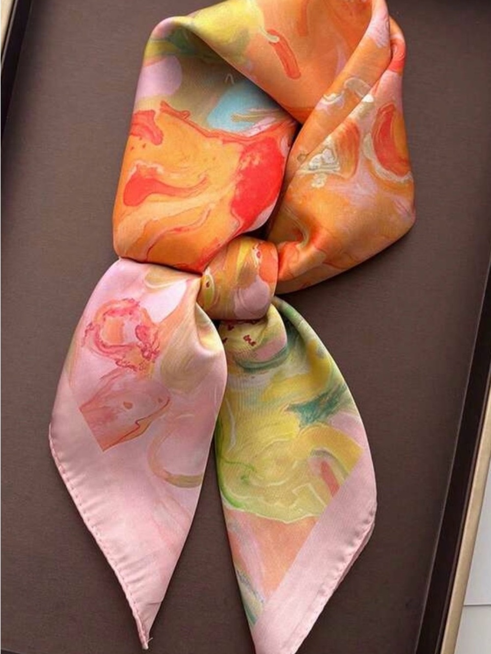 Pastel Abstract Satin Square Scarf Pink Peach Watercolor